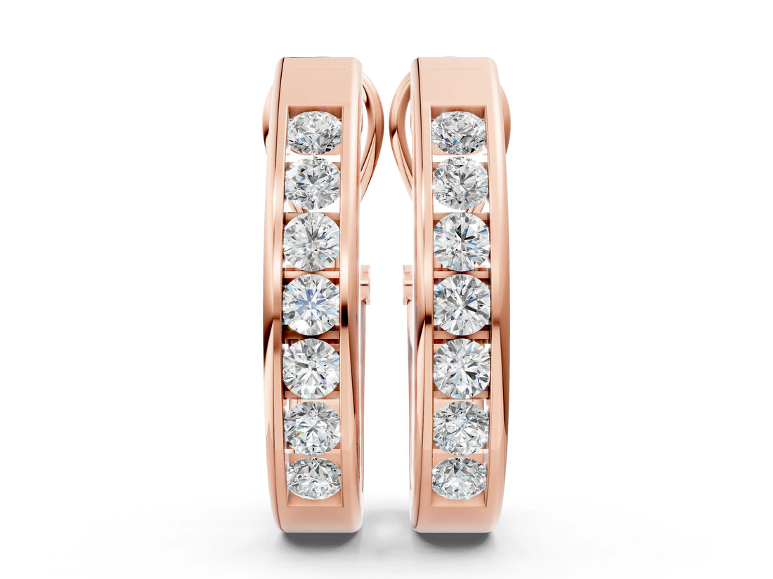 Rose gold Channel-Set Round Diamond Hoop Earrings in White Gold_19
