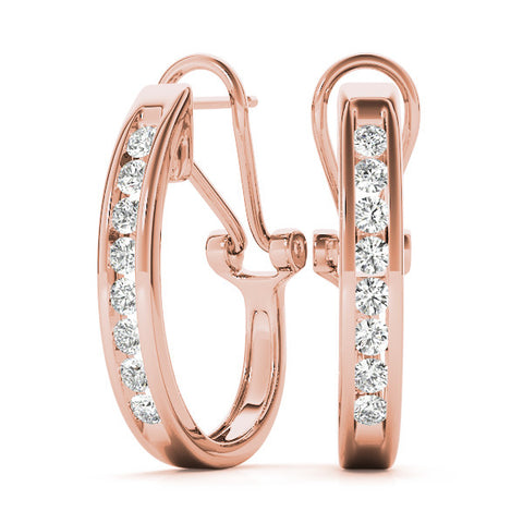 Rose gold Channel-Set Round Diamond Hoop Earrings in White Gold