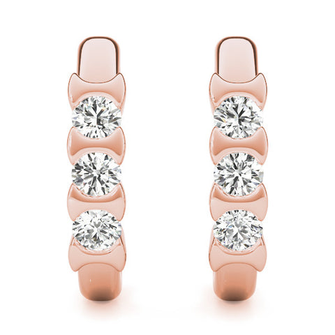 Rose gold Channel Set Round Diamond Hoop Earrings with Claw Prong Setting 1