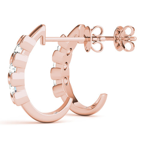 Rose gold Channel Set Round Diamond Hoop Earrings with Claw Prong Setting 2