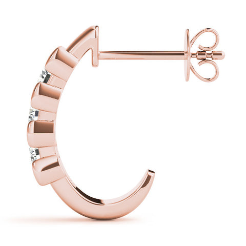 Rose gold Channel Set Round Diamond Hoop Earrings with Claw Prong Setting 3