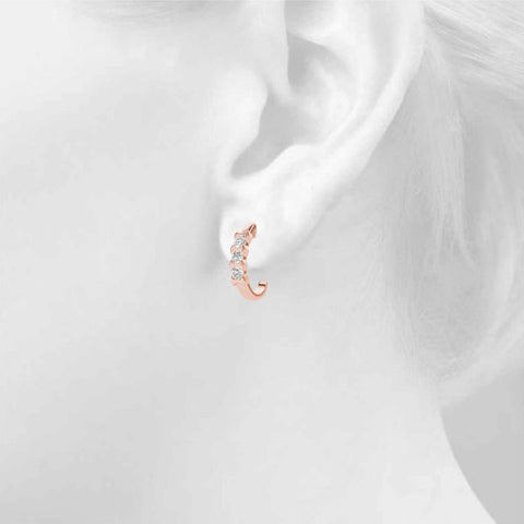 Rose gold Channel Set Round Diamond Hoop Earrings with Claw Prong Setting 4