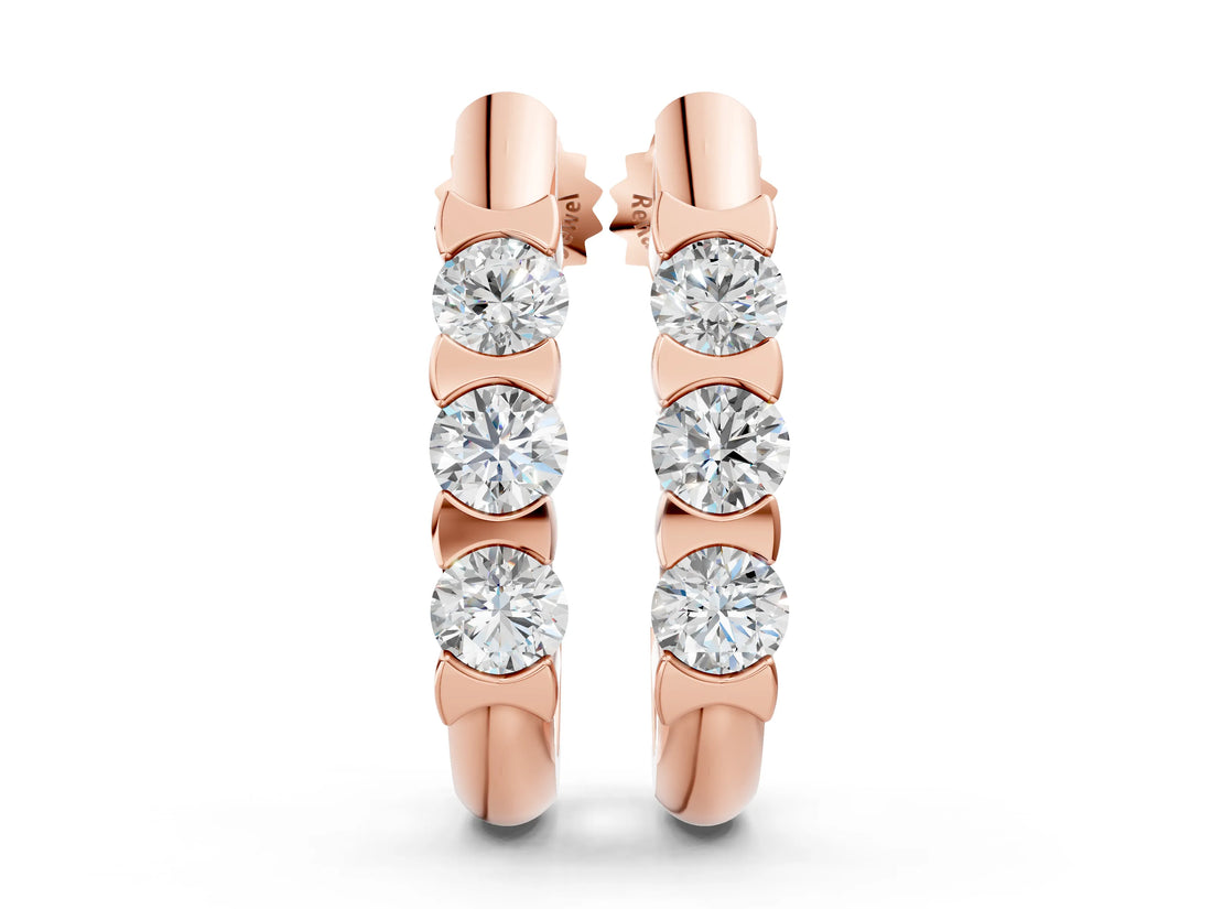 Rose gold Channel Set Round Diamond Hoop Earrings with Claw Prong Setting_31