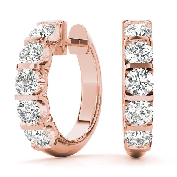 Rose gold Channel-Set Round Diamond Hoop Earrings
