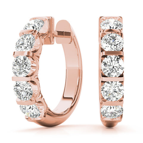 Rose gold Channel-Set Round Diamond Hoop Earrings