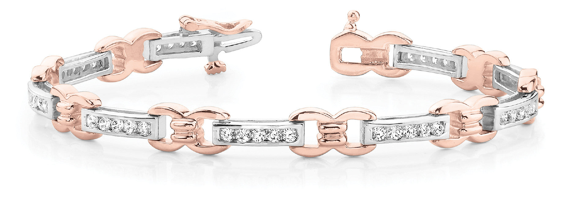 Rose gold Channel Set Round Diamond Link Bracelet with Box Clasp