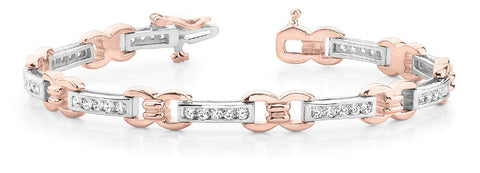 Rose gold Channel Set Round Diamond Link Bracelet with Box Clasp