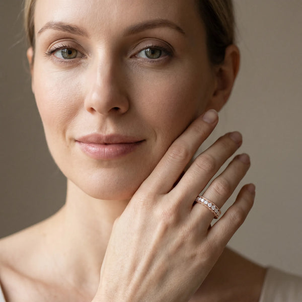 Rose gold Channel Set Round Diamond Milgrain Edge Eternity Band