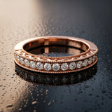 Rose gold Channel Set Round Diamond Milgrain Edge Eternity Band_24