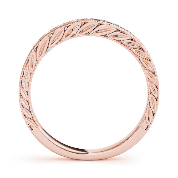 Rose gold Channel Set Round Diamond Milgrain Edge Wedding Band 1