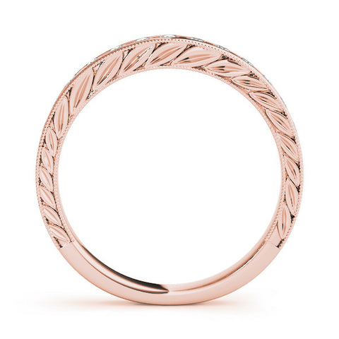 Rose gold Channel Set Round Diamond Milgrain Edge Wedding Band 1