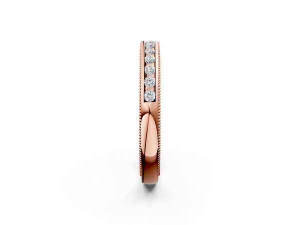 Rose gold Channel Set Round Diamond Milgrain Edge Wedding Band