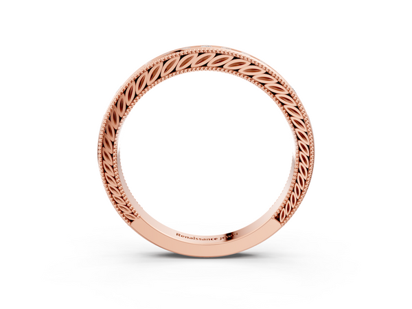 Rose gold Channel Set Round Diamond Milgrain Edge Wedding Band