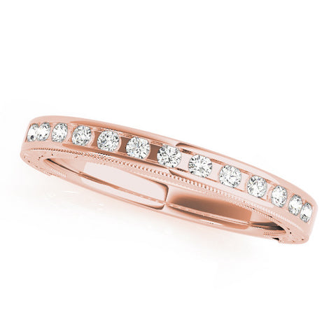 Rose gold Channel Set Round Diamond Milgrain Edge Wedding Band