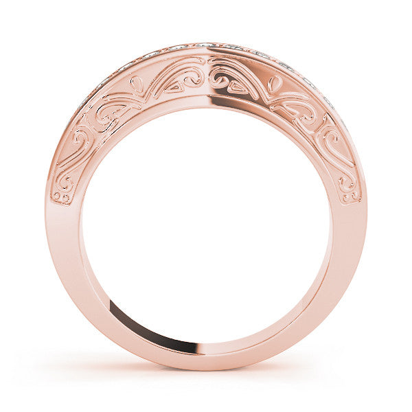 Rose gold Channel Set Round Diamond Milgrain Engraved Band 1