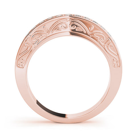 Rose gold Channel Set Round Diamond Milgrain Engraved Band 1