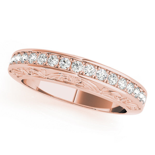 Rose gold Channel Set Round Diamond Milgrain Engraved Band