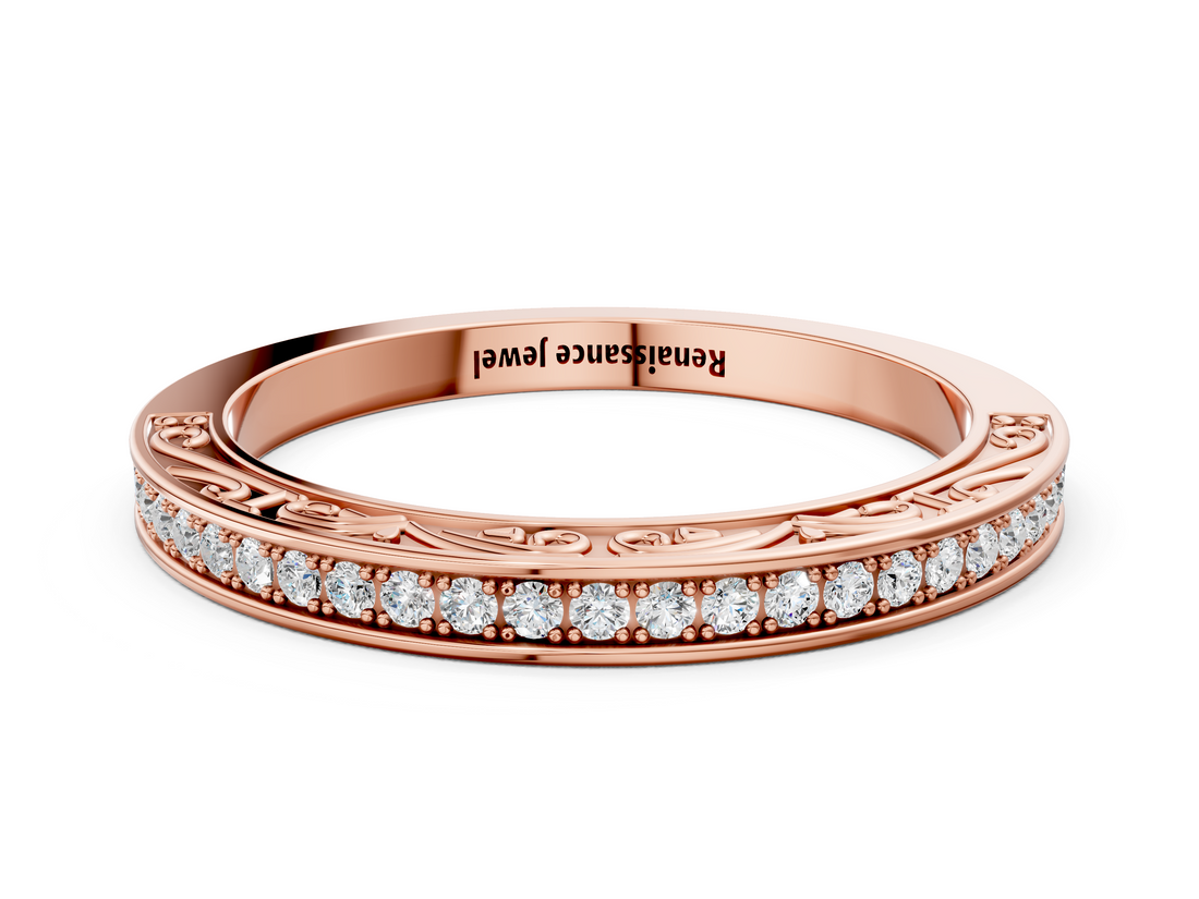 Rose gold Channel Set Round Diamond Milgrain Engraved Band_4