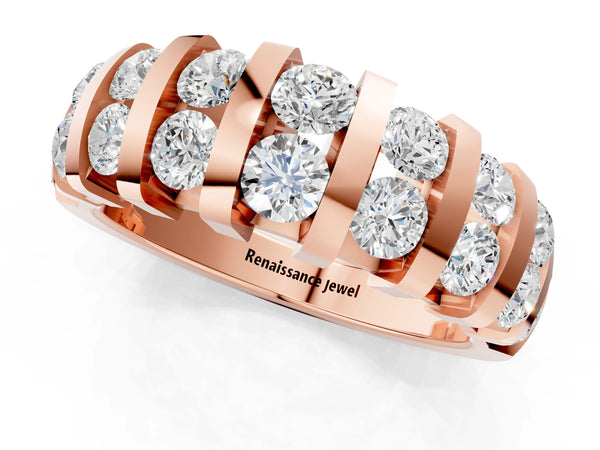 Rose gold Channel-Set Round Diamond Multi-Row Band
