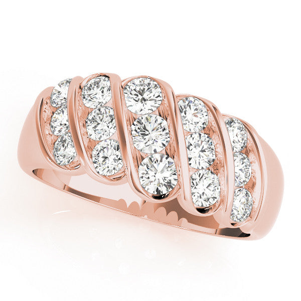 Rose gold Channel Set Round Diamond Multi-Row White Gold Band