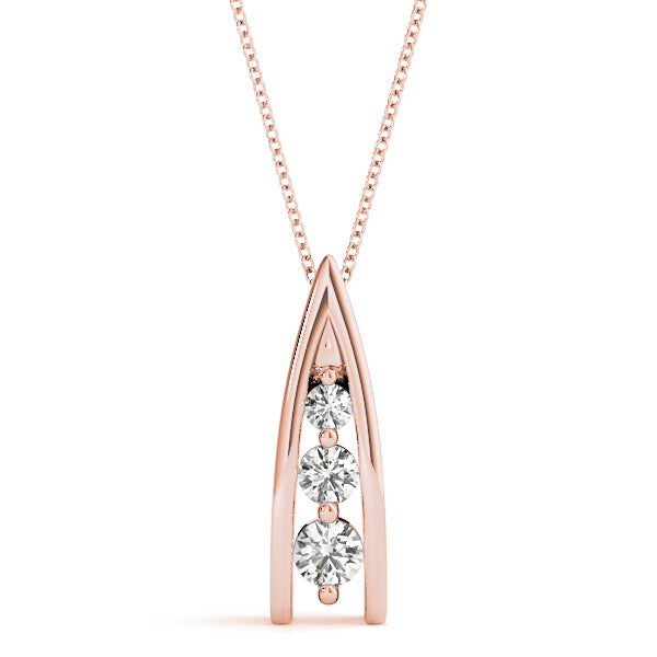 Rose gold Channel Set Round Diamond Prong Pendant