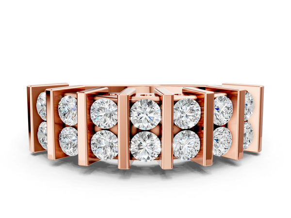 Rose gold Channel Set Round Diamond Step Band with Bar Prong Setting