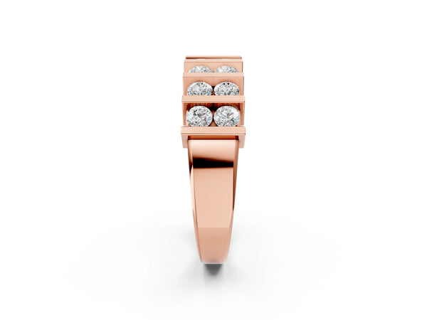 Rose gold Channel Set Round Diamond Step Band with Bar Prong Setting