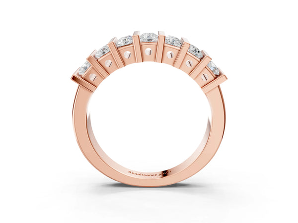 Rose gold Channel Set Round Diamond Step Band with Bar Prong Setting