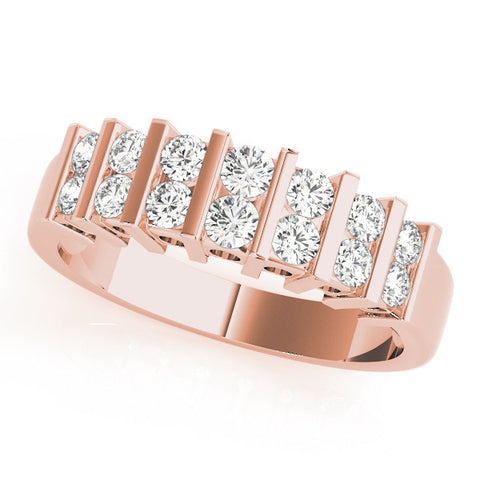 Rose gold Channel Set Round Diamond Step Band with Bar Prong Setting