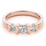 Rose gold Channel Set Round Diamond Trio Bar Prong Ring 1