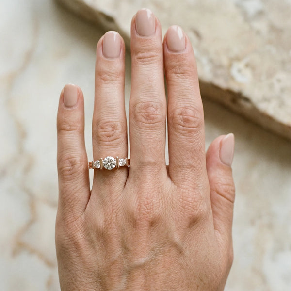 Rose gold Channel Set Round Diamond Trio Bar Prong Ring