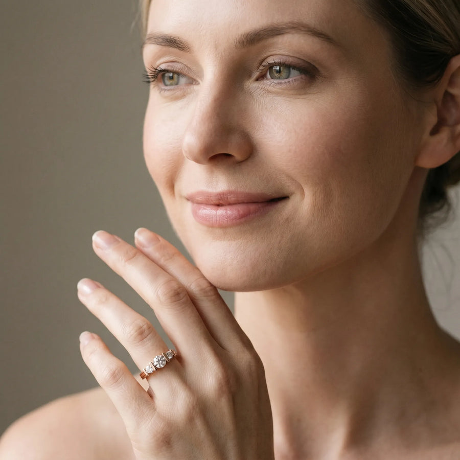 Rose gold Channel Set Round Diamond Trio Bar Prong Ring