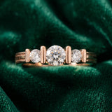 Rose gold Channel Set Round Diamond Trio Bar Prong Ring_15