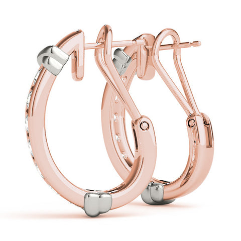 Rose gold Channel-Set Round Diamond Two-Tone Hoop Earrings with Claw Prong Setting 2