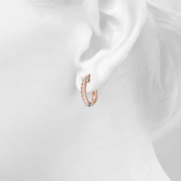 Rose gold Channel-Set Round Diamond Two-Tone Hoop Earrings with Claw Prong Setting 4