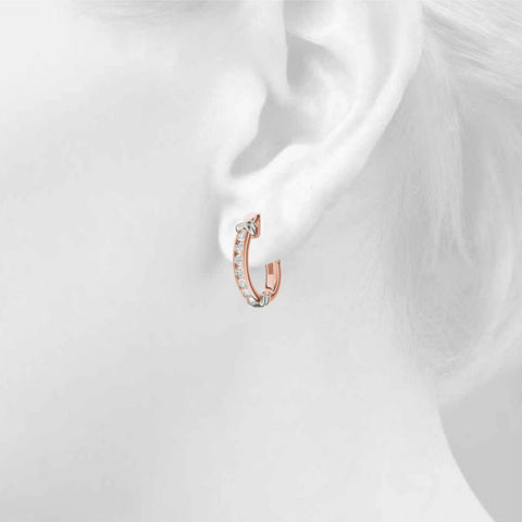 Rose gold Channel-Set Round Diamond Two-Tone Hoop Earrings with Claw Prong Setting 4