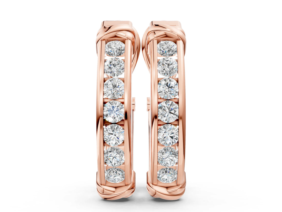 Rose gold Channel-Set Round Diamond Two-Tone Hoop Earrings with Claw Prong Setting_23