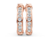 Rose gold Channel-Set Round Diamond Two-Tone Hoop Earrings with Claw Prong Setting_23