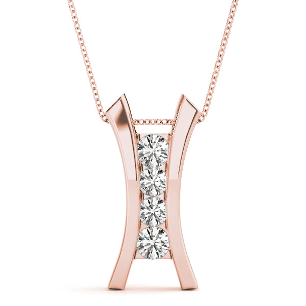 Rose gold Channel Set Round Diamond V-Prong Pendant