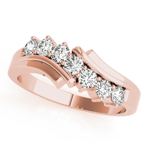 Rose gold Channel Set Round Diamond Wave Band with Shared Prong Setting
