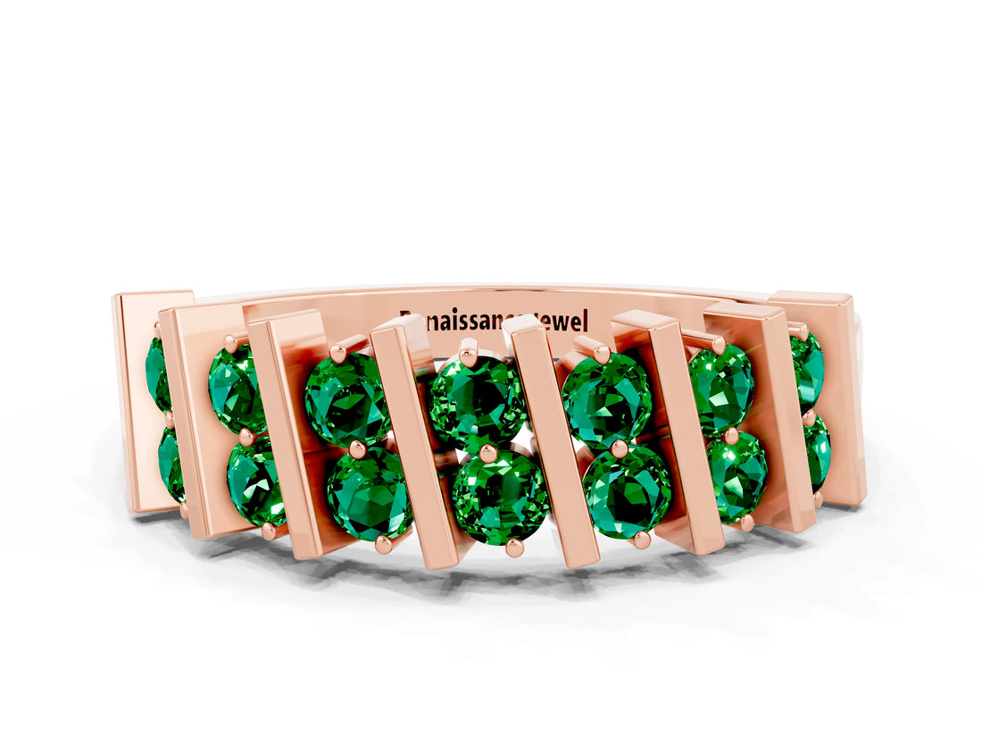 Rose gold Channel Set Round Emerald Anniversary Band with Vertical Prongs_6