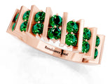 Rose gold Channel Set Round Emerald Anniversary Band with Vertical Prongs_7