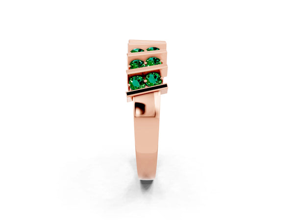 Rose Gold Round Lab-Grown Emerald Double Row Bar Set Anniversary Band with Upright Bars