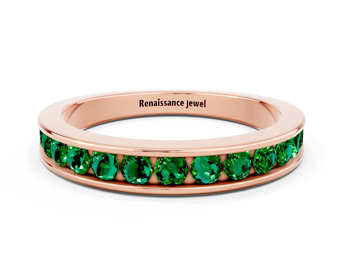 Rose gold Channel Set Round Emerald Eternity Band_6