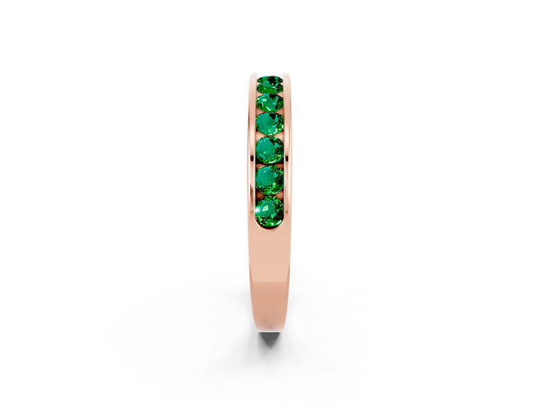 Rose Gold Round Lab-Grown Emerald Channel Set Half Eternity Band with Plain Walls
