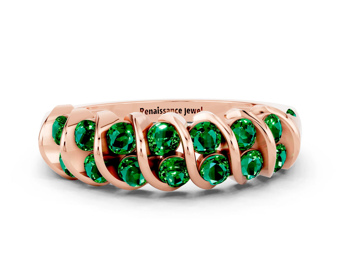 Rose gold Channel Set Round Emerald Multi-Row Band_6