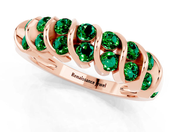 Rose gold Channel Set Round Emerald Multi-Row Band