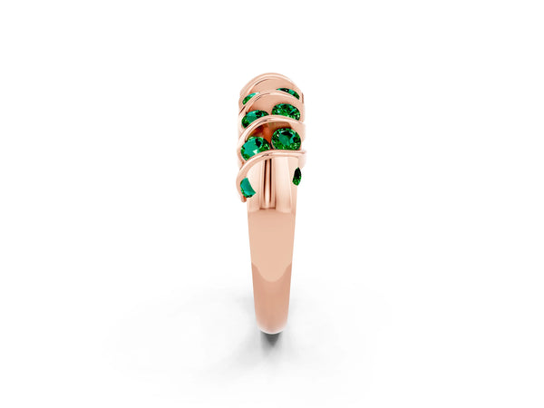 Rose gold Channel Set Round Emerald Multi-Row Band