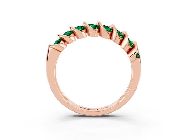 Rose gold Channel Set Round Emerald Multi-Row Band