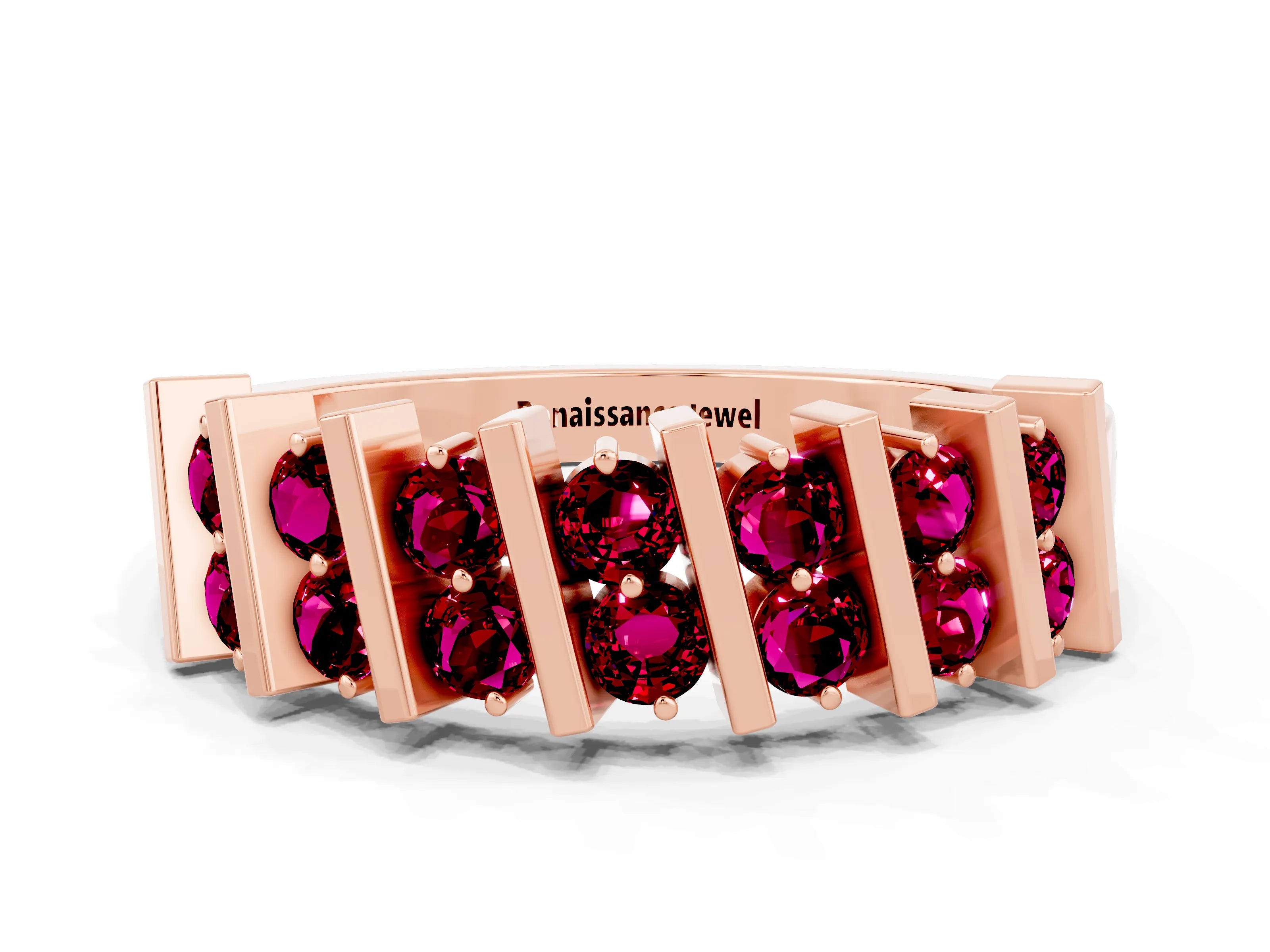 Rose gold Channel Set Round Garnet Anniversary Band with Vertical Prongs_6
